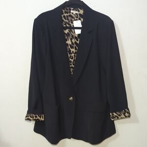 JODIFL Black Blazer with Leopard Print Accents One Button NEW Women's Size 2X